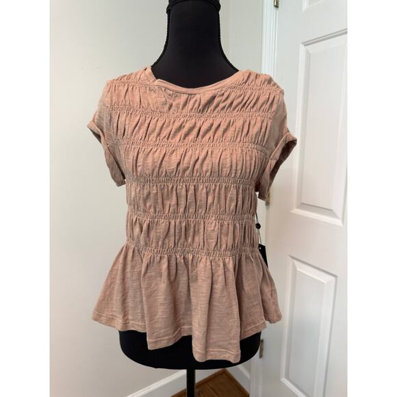 Emerson Lang Tops - Emerson Lang Beige Ruffled Smock Top